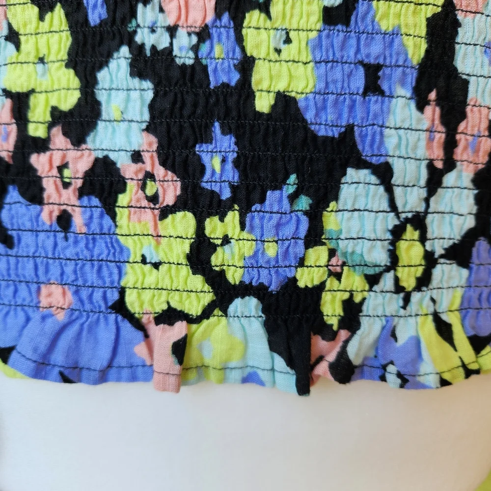 Free People Ariana Floral Colorful Printed Crop Top Blouse Long Sleeves Medium - Picture 9 of 15